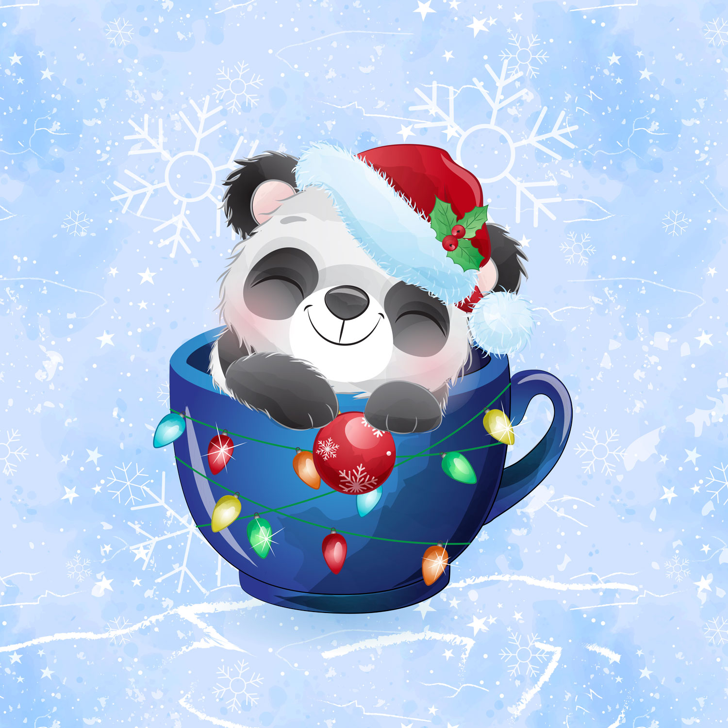 PANEL VÁNOČNÍ PANDA V HRNEČKU